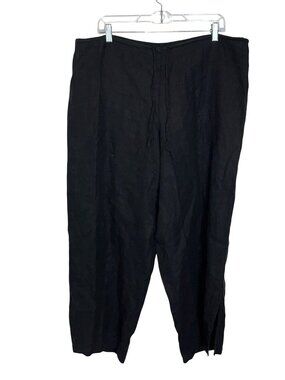 Eileen Fisher Black Linen STraight -Leg Pants Womens L Elastic Waist Loose Fit